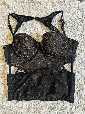 Victoria's Secret Bustier Womens Medium Lace Lingerie Corset Top Sexy Hook  34B